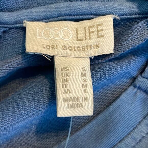 LOGO Life Lori Goldstein Pintuck Trim Hoodie Sweatshirt Steel Blue French Terry - Picture 7 of 10